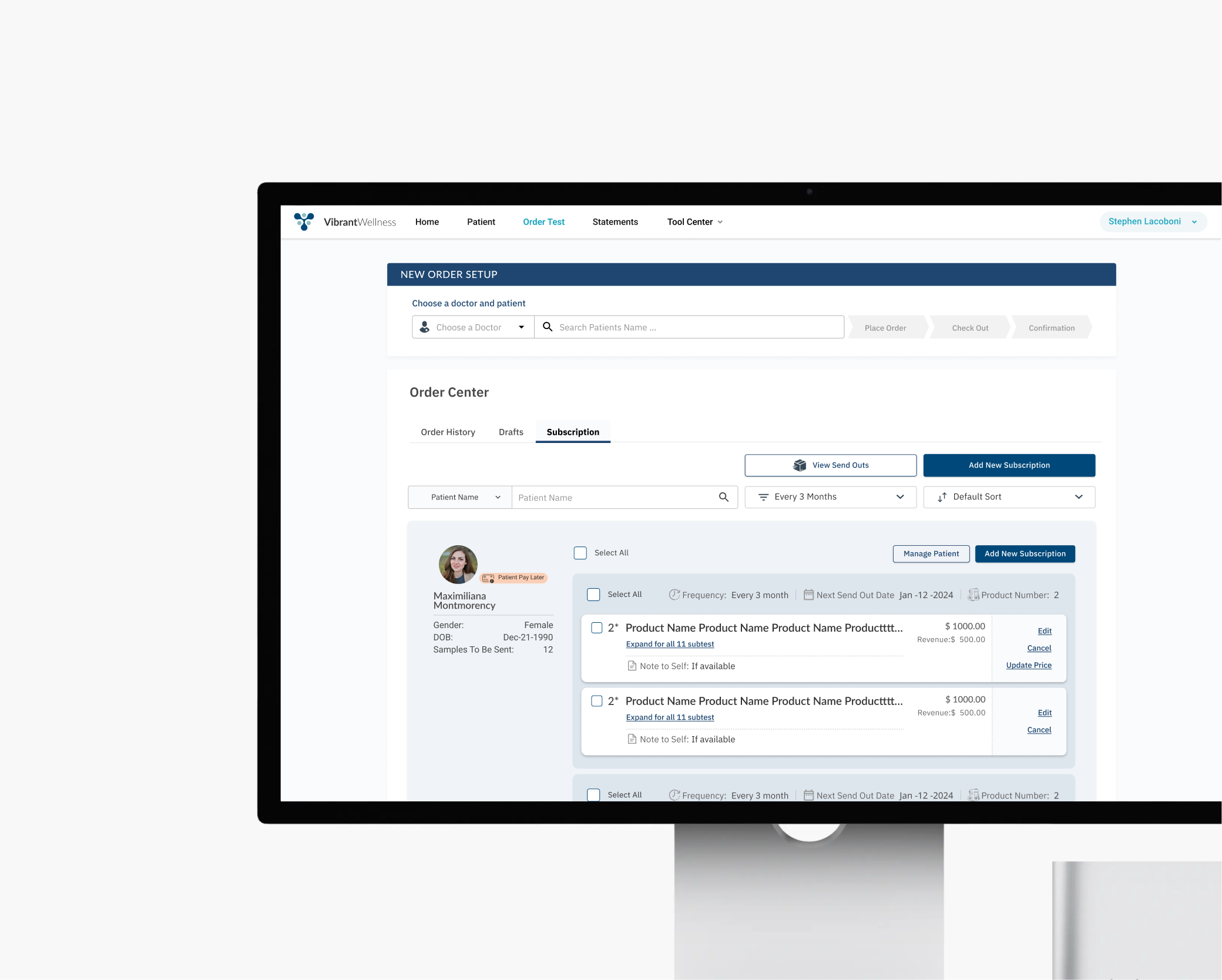 Subscription page with left navigation